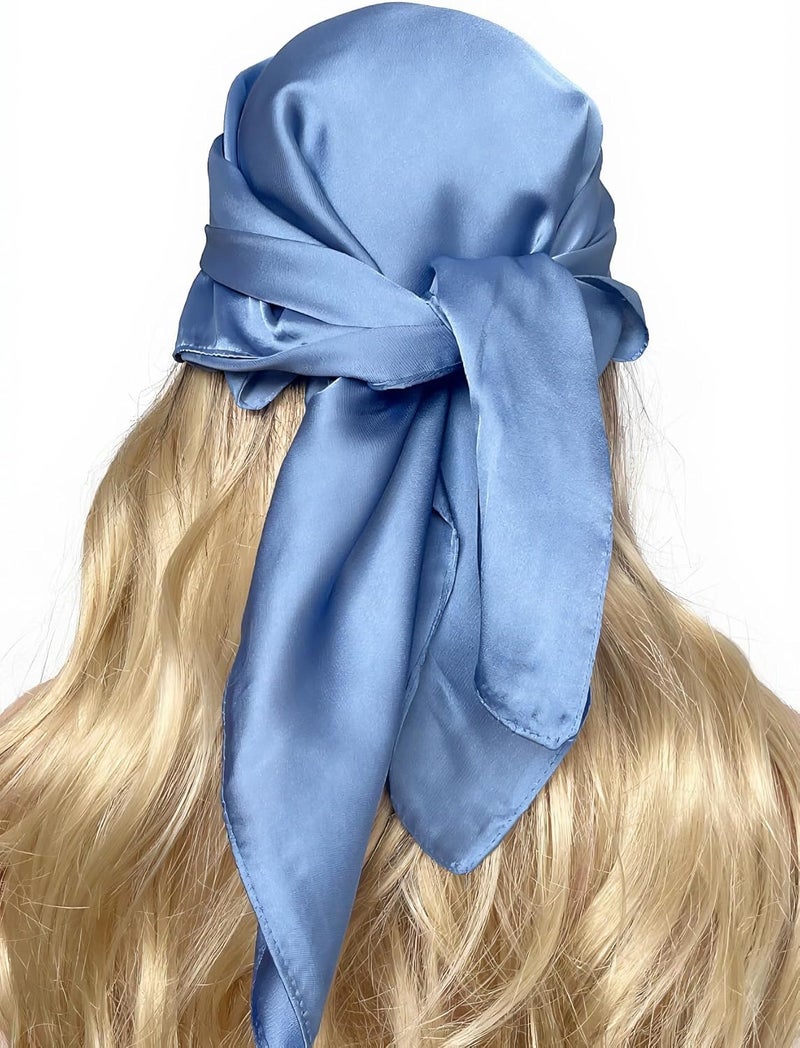 Chung Women's Square Satin Scarf 27.5" Bandanas Solid 50s Retro Neck Scarves Emulation Silk Handbag Hair Ribbons Necktie - Image 2